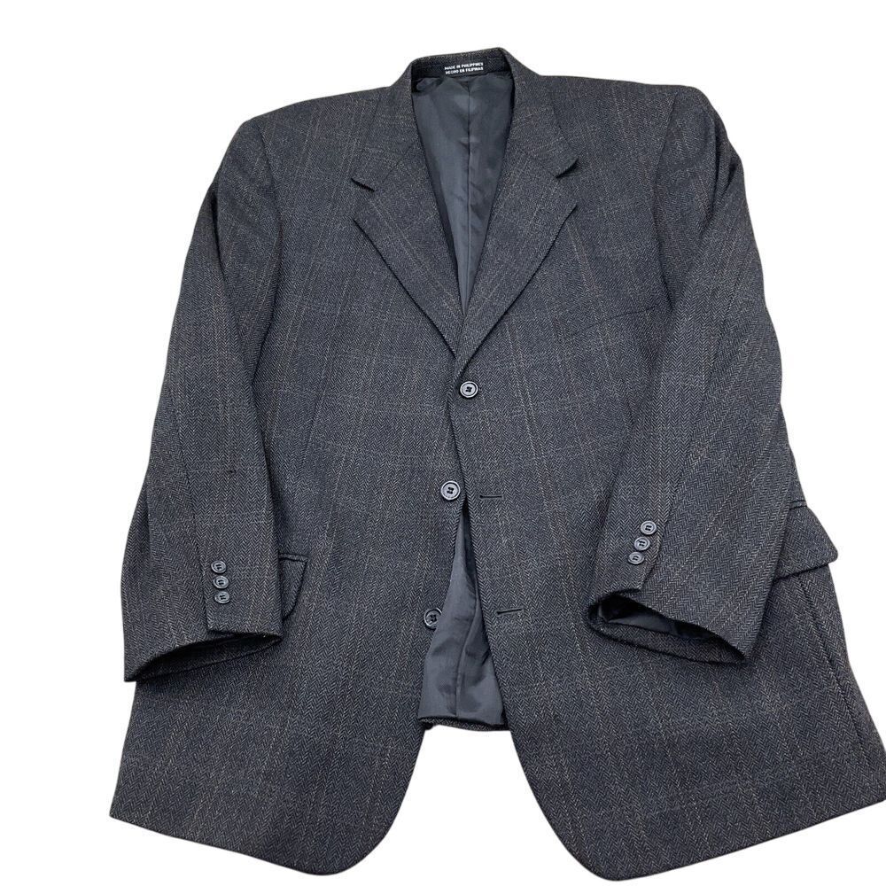 Stafford Blazer Men 48R Gray Multi Herringbone Windowpane Plaid Lambswool Jacket